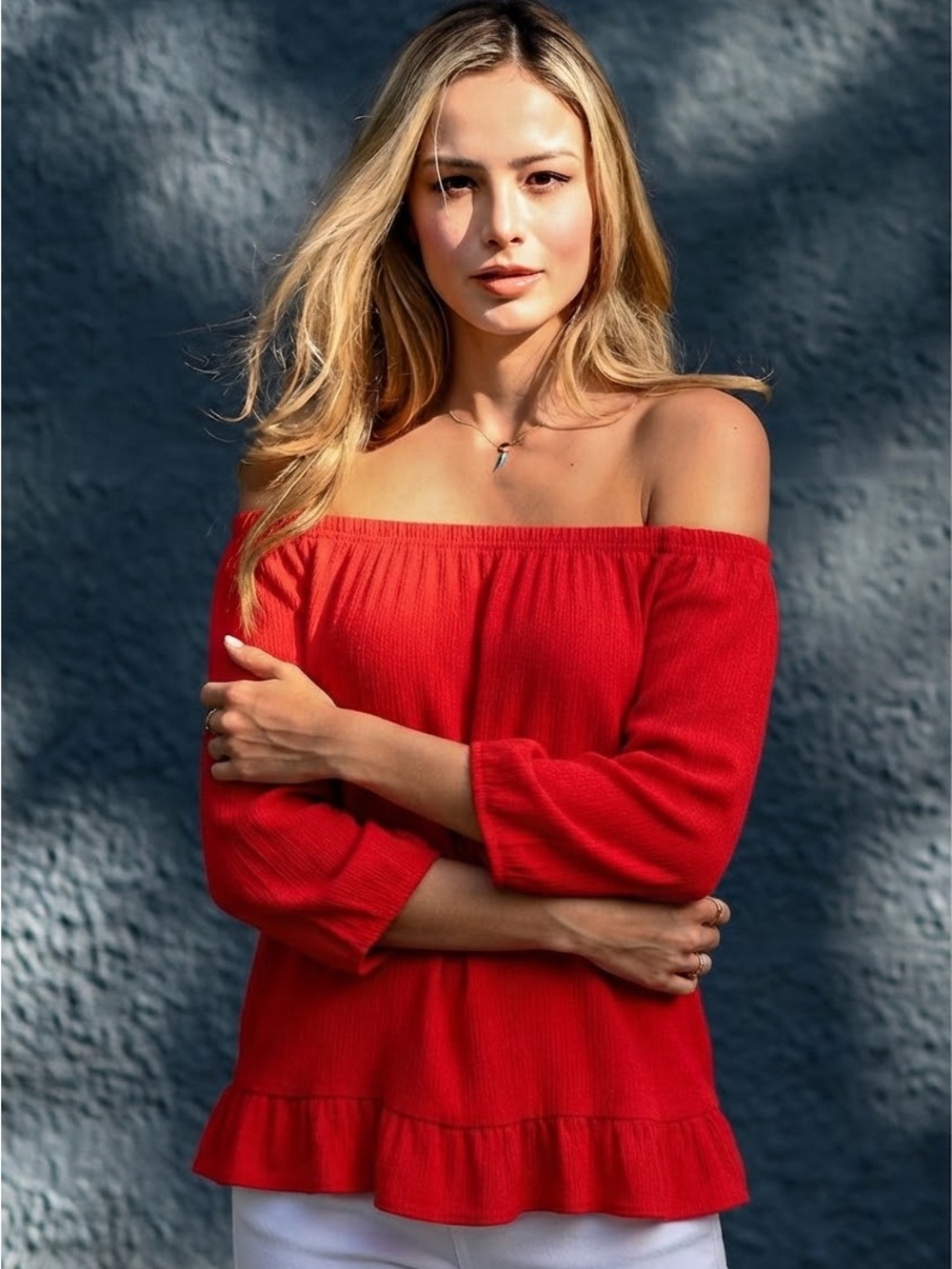 $119 Muche et Muchette true red off shoulder blouse boho western